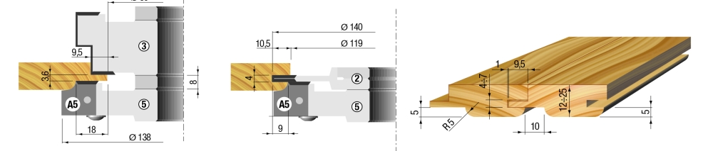 Wendeplatten Nut-und Federfräser-Set 140x-x30xZ=2+4+4+2 V=12
